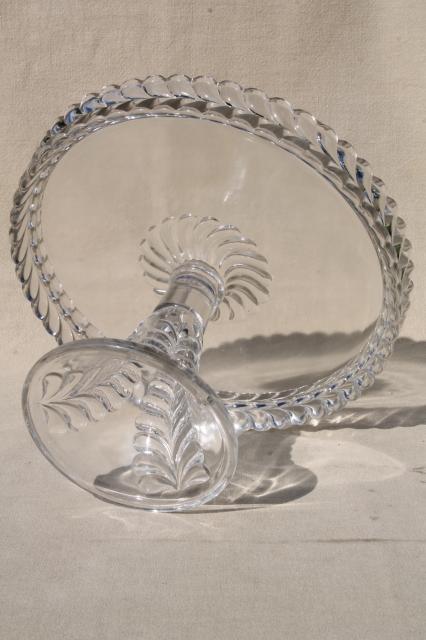 EAPG vintage pressed glass cake stand, Adams feather plume pattern glass