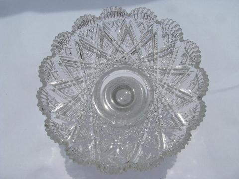 EAPG vintage pressed glass comport, fan pattern antique pedestal dish