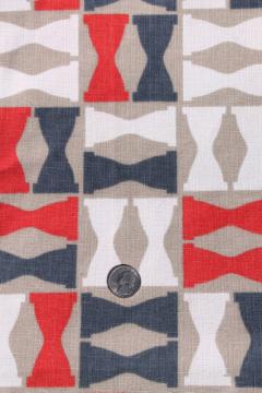 Eames era vintage mid-century modern print cotton decor fabric, mod hourglass design