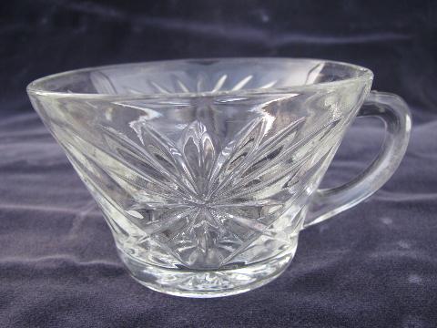 Early American Prescut pattern, vintage pressed glass punch bowl & cups set