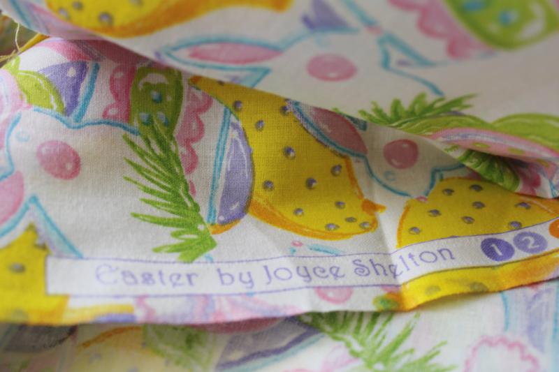 Easter bunnies, pink & yellow eggs print cotton fabric Joyce Shelton design