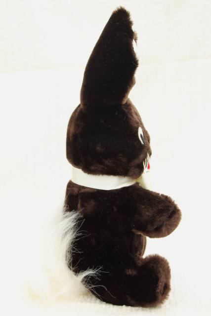 Easter bunny toy rabbits, 1960s vintage handmade stuffed animals, fuzzy fur felt trimmed toys