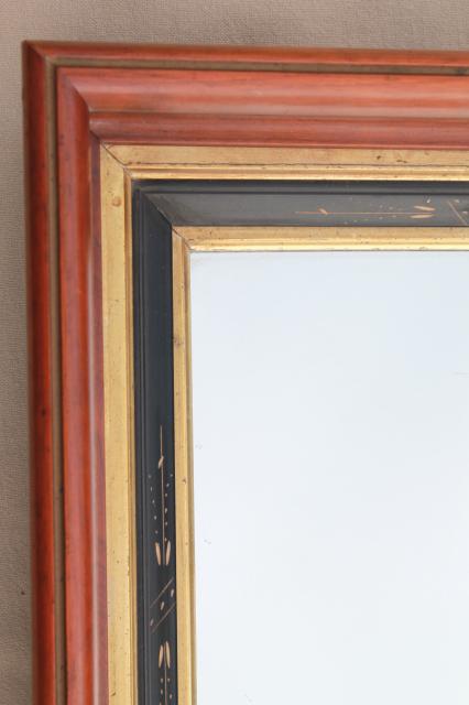 Eastlake antique mirror, early 1900s vintage deep wood picture frame w/ carving