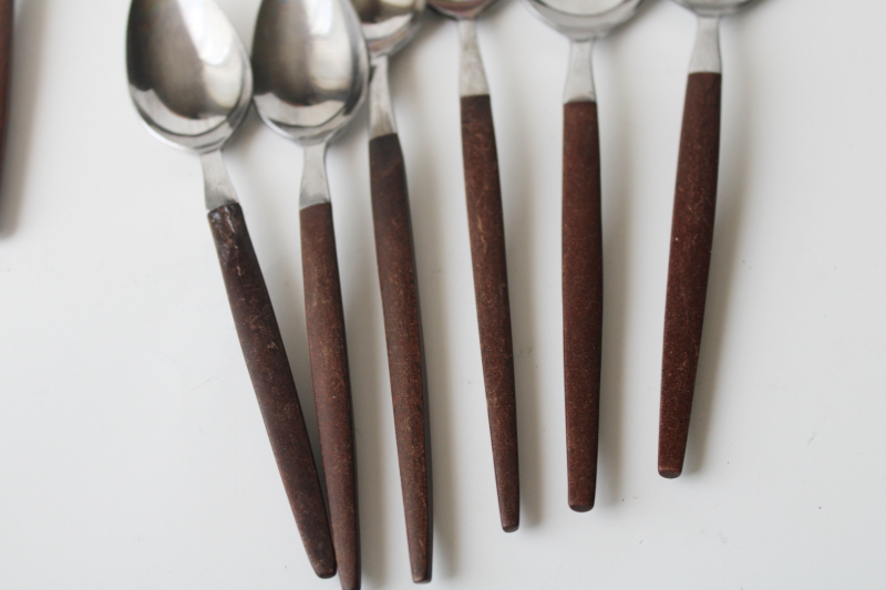 Ekco Eterna Canoe Muffin stainless flatware lot, mod vintage rosewood melamine handles