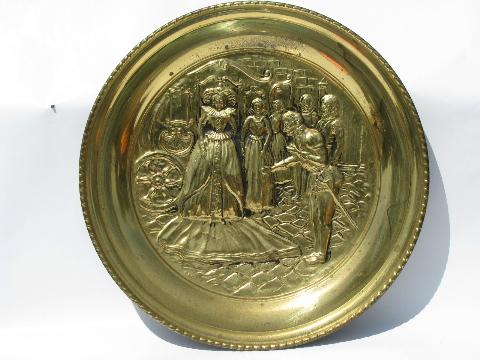 Elizabeth I renaissance embossed vintage English brass charger tray