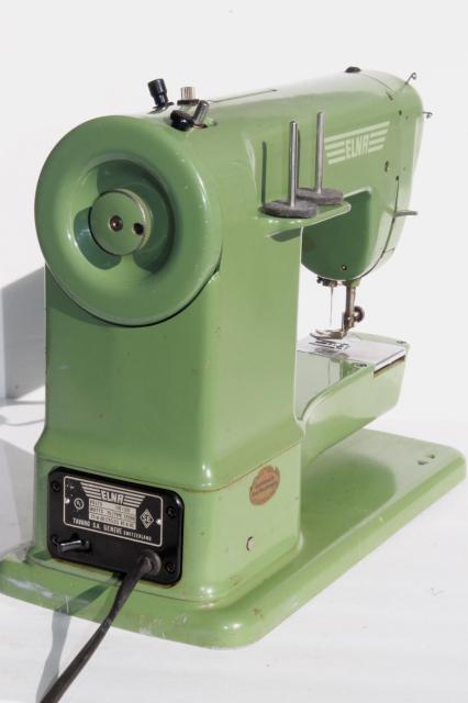Elna Supermatic sewing machine, industrial vintage grasshopper green w/case