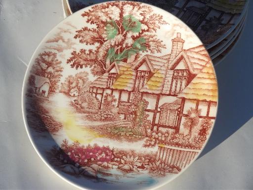 English Cottage vintage china dinner plates, made in Japan