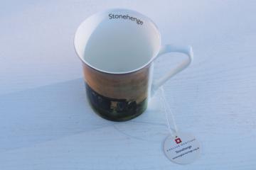English Heritage bone china coffee or tea mug new w/ tag, Stonehenge John Bird art print
