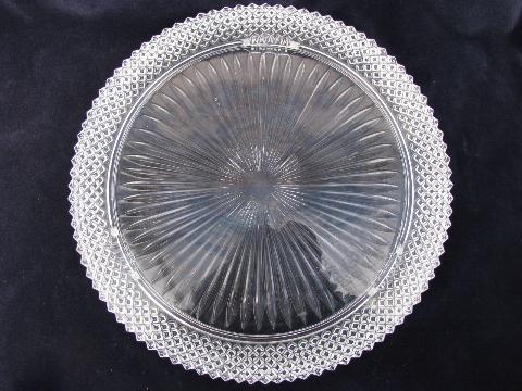 English hobnail diamond point pattern glass vintage cake plateau plate