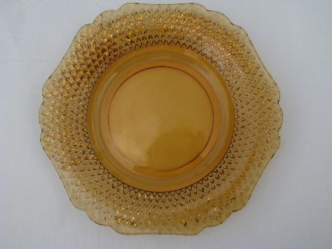 English hobnail diamond point pressed pattern plates, amber glass