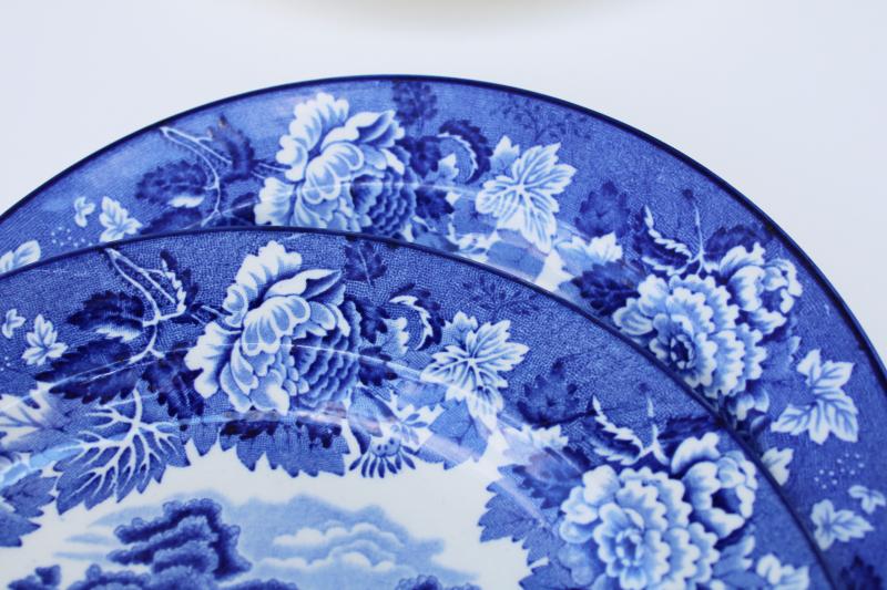 English scenery vintage blue & white transferware china salad plates set of 6
