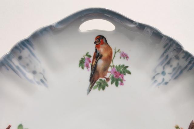 English songbirds vintage china cake plate or sandwich tray, shabby cottage chic