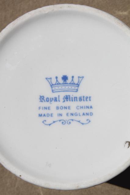 English tea mugs, vintage Royal Minster fine bone china flowered coffee cups set of 6