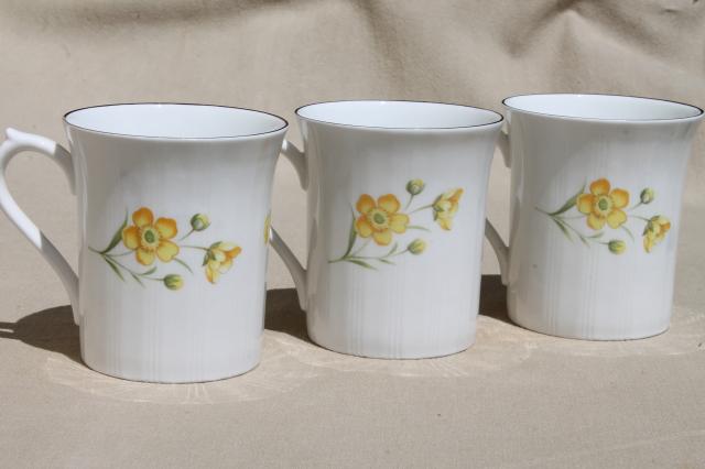English tea mugs, vintage Royal Minster fine bone china flowered coffee cups set of 6