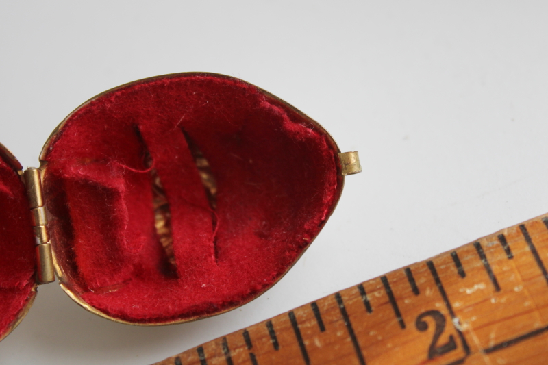 Ernest Steiner tiny brass walnut, vintage sewing case trinket box, hinged ring box