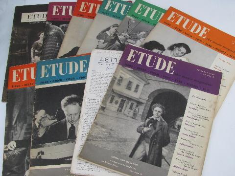 Etude music magazines, lot of 20 issues, vintage 1940s & 50s
