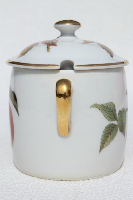 Evesham Royal Worcester china jam pot, vintage fruit pattern marmalade jar w/ lid