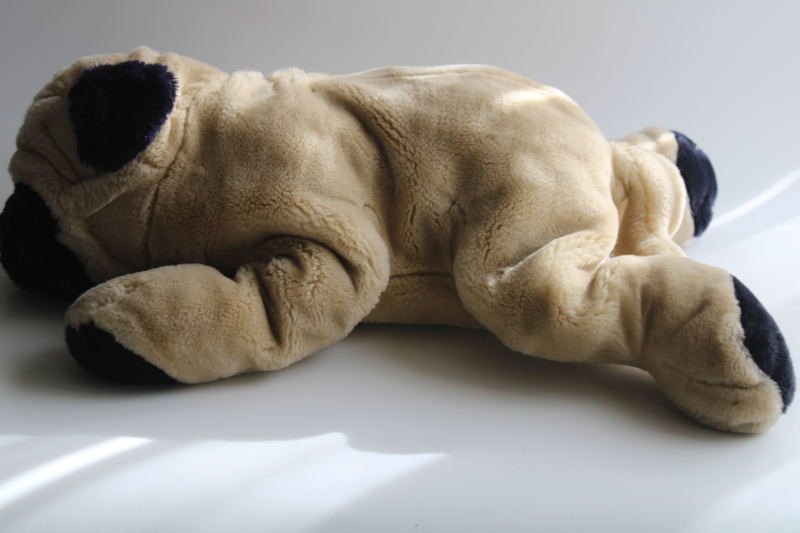 FAO Schwarz large plush pug dog, floppy old worn toy stuffed animal