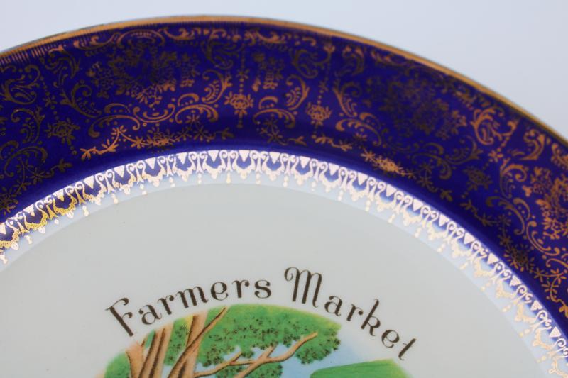 Farmers Market Hollywood California, mid century vintage Views of America souvenir plate 