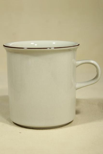 Fennica Arabia Finland vintage stoneware pottery mugs, tan brown band coffee cups