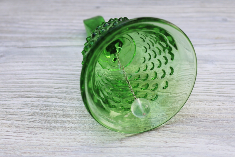 Fenton hobnail glass bell, 1970s vintage springtime green colored glass