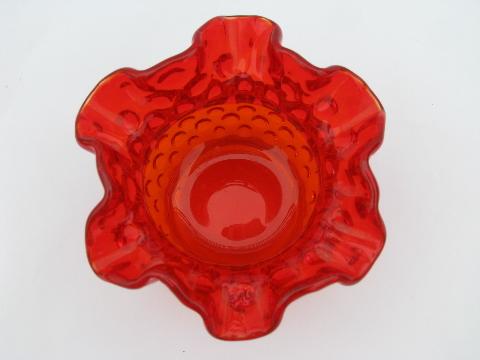 Fenton hobnail ruffled edge vintage glass vase, retro orange color!