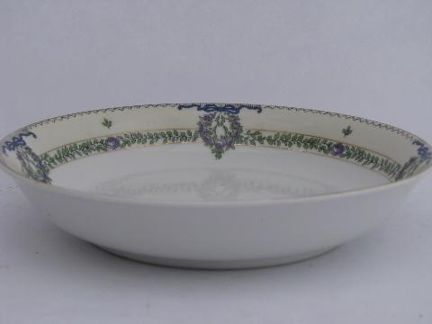 Field china, vintage Japan, four soups, soup bowls w/ garlands of purple roses