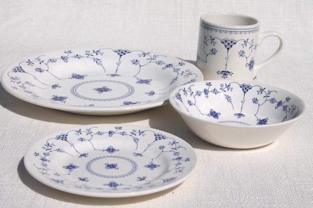Finlandia nordic blue & white china Churchill Chelsea shape dinnerware set for 6