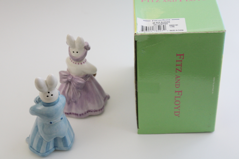 Fitz  Floyd Be Bop Bunnies large ceramic S&P shakers figurines, boxed set new vintage
