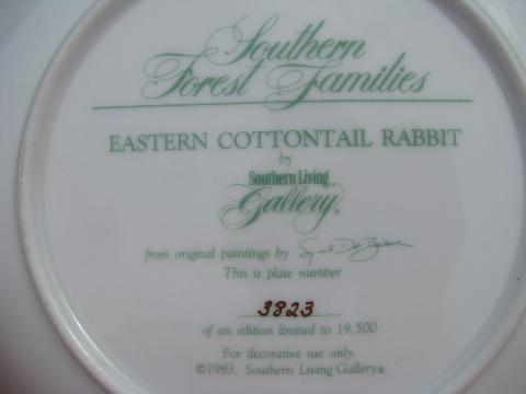 Forest Families skunk, deer, rabbit, bobcat collector's plates, Southern Living