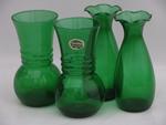 Forest Green Anchor Hocking label, two pairs of vintage glass vases