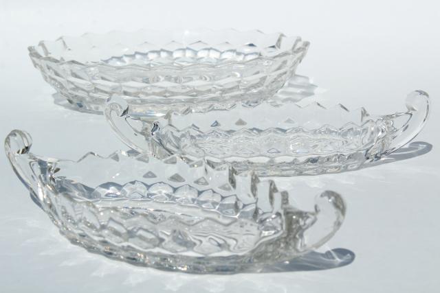 Fostoria American oval dish or flower bowl & pair of gondola boat relish trays