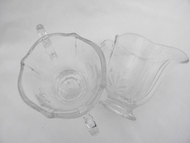 Fostoria Baroque crystal clear individual cream and sugar set, plain without etch