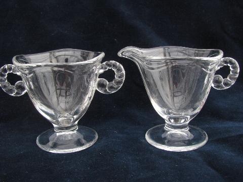 Fostoria Coronet pattern, vintage elegant glass cream pitcher & sugar