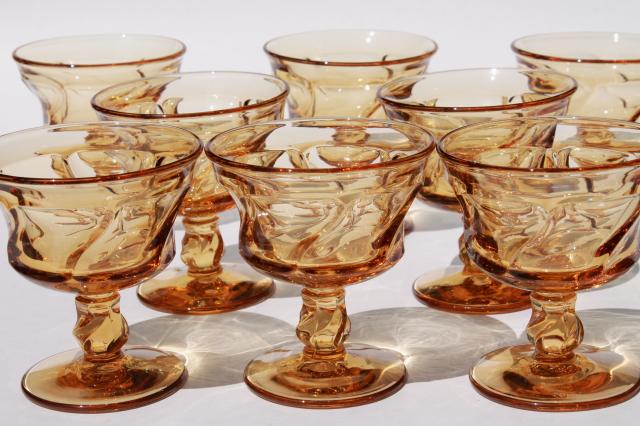 Fostoria Jamestown amber glass stemware, set of 8 sherbets or champagne glasses