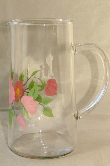 Franciscan Desert Rose go along glassware, clear glass pitcher w/ pink flowers