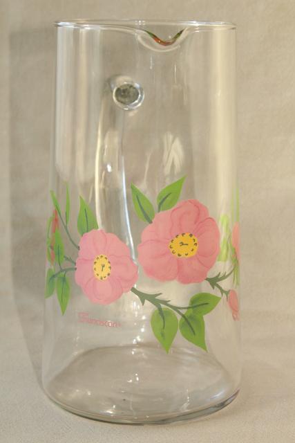 Franciscan Desert Rose go along glassware, clear glass pitcher w/ pink flowers