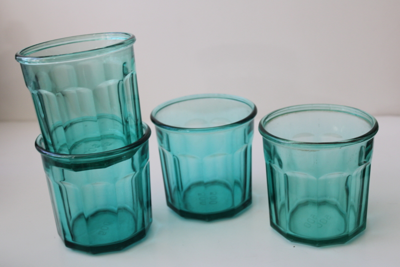 French aqua green glass working glasses jars or tumblers Luminarc 500ml