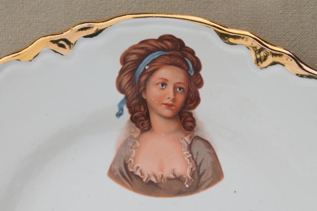 French belles dames antique lady's portrait plate, turn of the century vintage china