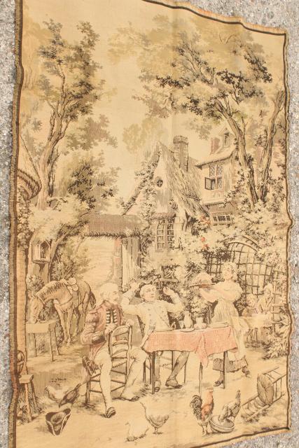 French country bohemian scene brocante vintage cotton tapestry wall hanging