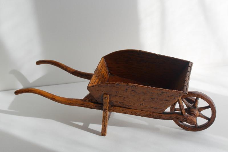 French country vintage rustic wood look plastic wheelbarrow for planter or flowers