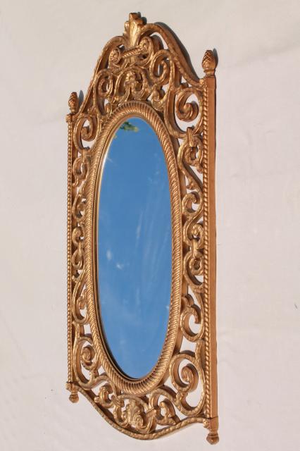 French empire style vintage gold Syroco plastic frame wall mirror & candle sconces