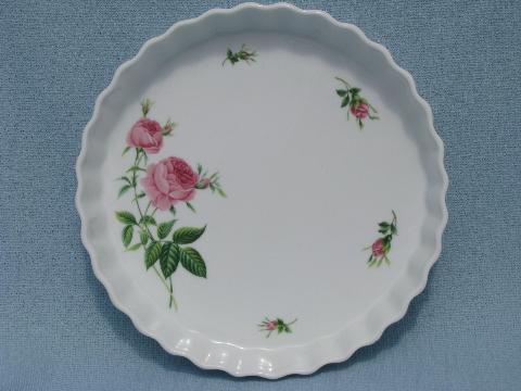 French quiche or fruit tart pan, Christineholm pink roses china