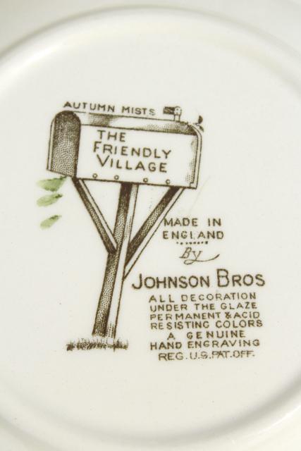Friendly Village Johnson Bros transferware china round vegetable serving bowl