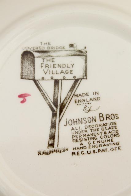 Friendly Village Johnson Bros vintage transferware china covered bowl serving dish