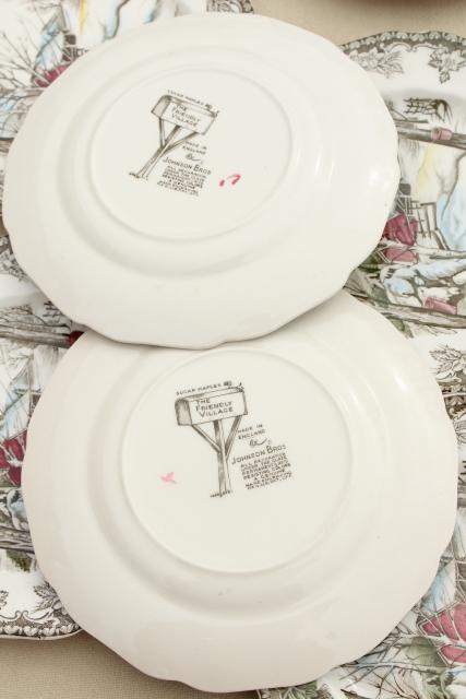 Friendly Village Johnson Bros vintage transferware china plates, maple sugaring scene