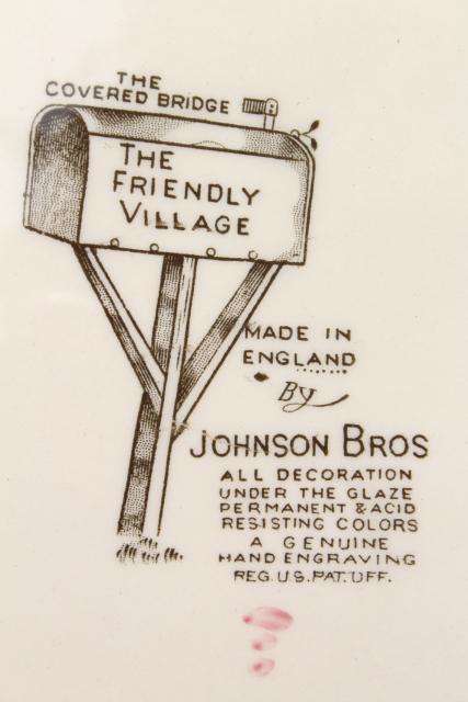 Friendly Village Johnson Bros vintage transferware china platter, scene