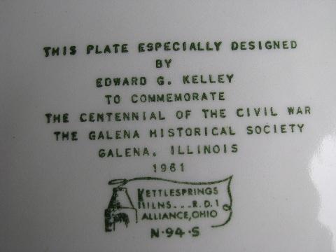 Galena Illinois collector's blue & white souvenir plate, Civil War Centennial, 1961