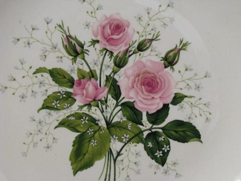 Garden Rose baby's breath & pink roses pattern, vintage china dishes set for 8