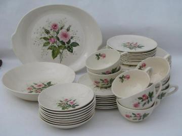 Garden Rose baby's breath & pink roses pattern, vintage china dishes set for 8